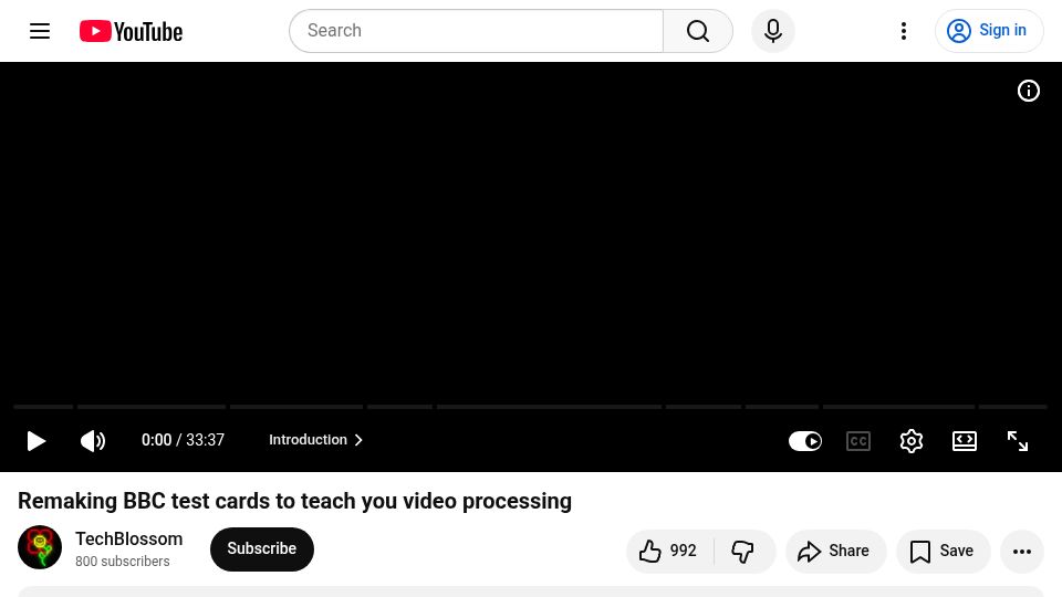 Screenshot of youtube.com: Remaking BBC test cards to teach you video processing