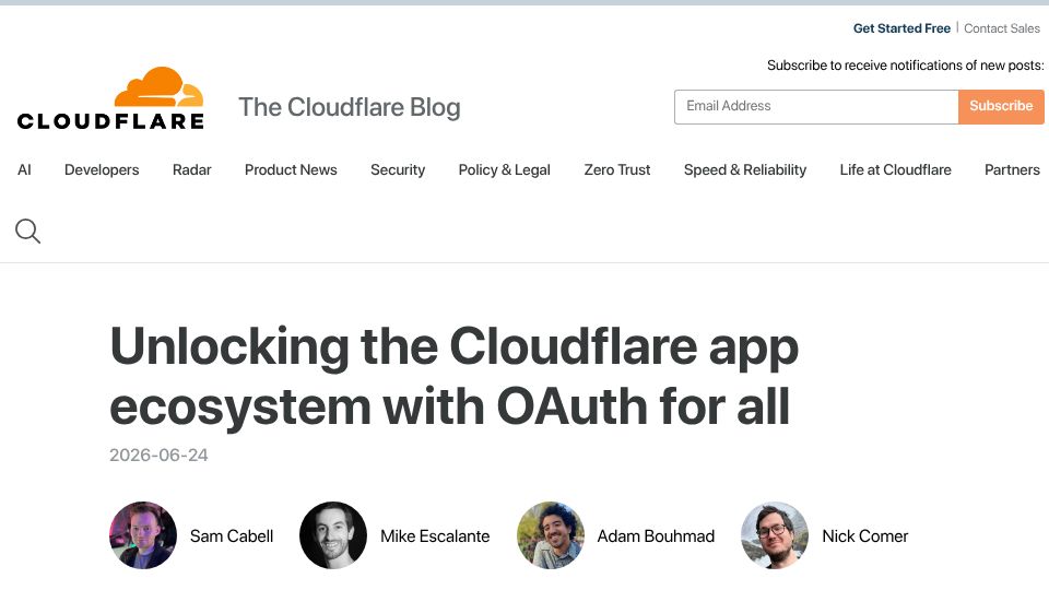 Screenshot of blog.cloudflare.com: OAuth for all