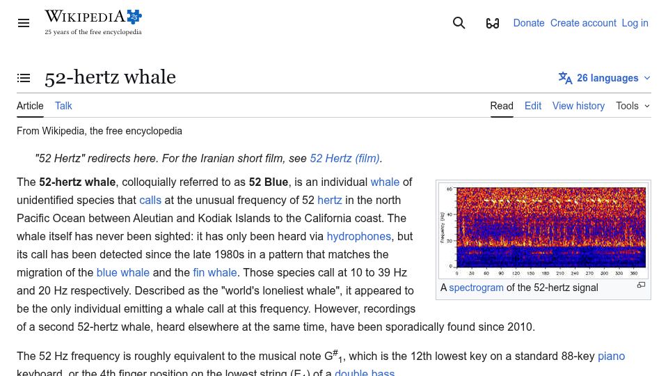 Screenshot of en.wikipedia.org: 52-hertz whale