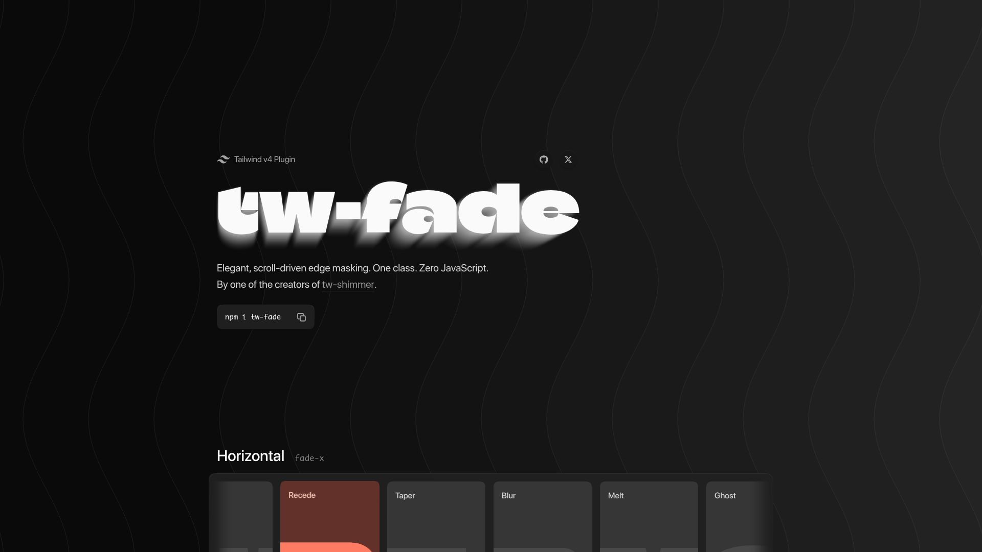 Screenshot of pete.design: Tw-fade: pure CSS scroll-driven edge masking