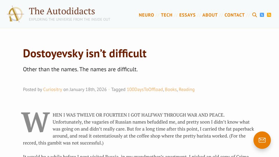 Screenshot of autodidacts.io: Dostoyevsky isn't difficult