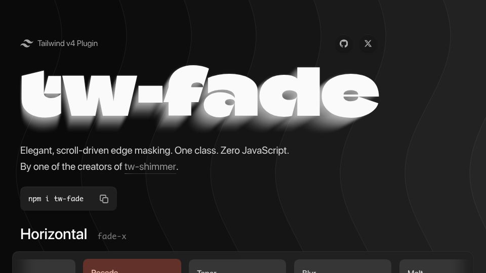 Screenshot of pete.design: Tw-fade: pure CSS scroll-driven edge masking