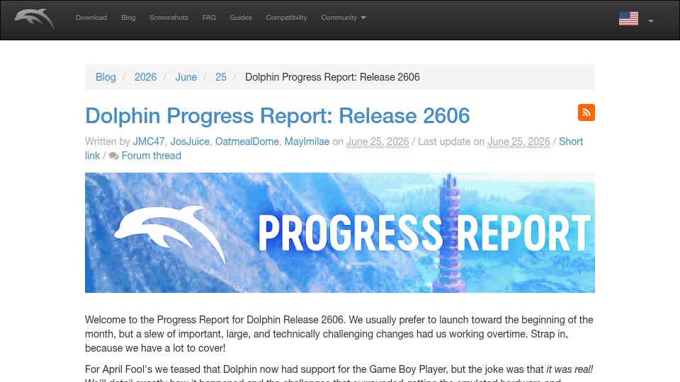 Screenshot of dolphin-emu.org: Dolphin Emulator Progress Release 2606