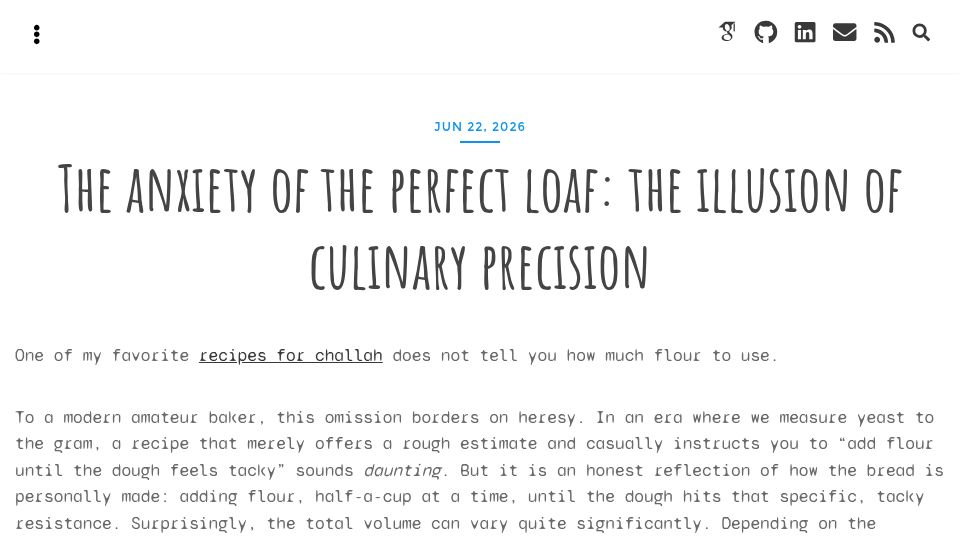 Screenshot of iza.ac: The anxiety of the perfect loaf: the illusion of culinary precision