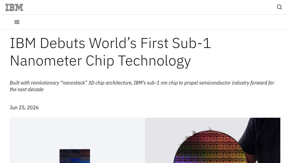 Screenshot of newsroom.ibm.com: IBM debuts sub-1 nanometer chip technology