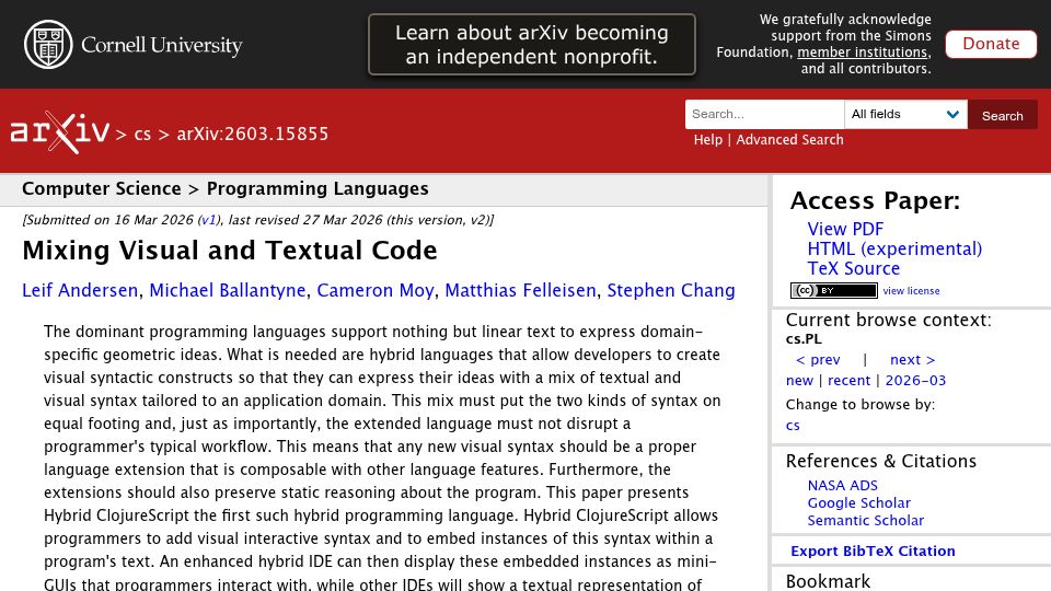 Screenshot of arxiv.org: Mixing Visual and Textual Code