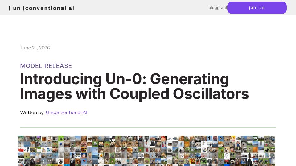 Screenshot of unconv.ai: Un-0: Generating Images with Coupled Oscillators