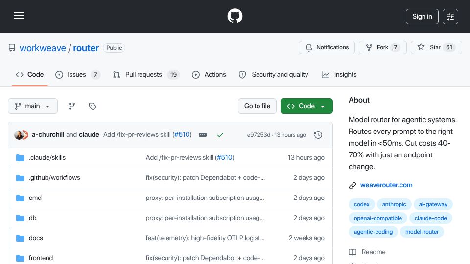 Screenshot of github.com: Show HN: Smart model routing directly in Claude, Codex and Cursor