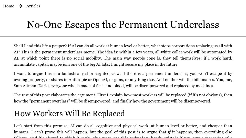 Screenshot of borretti.me: No-One Escapes the Permanent Underclass