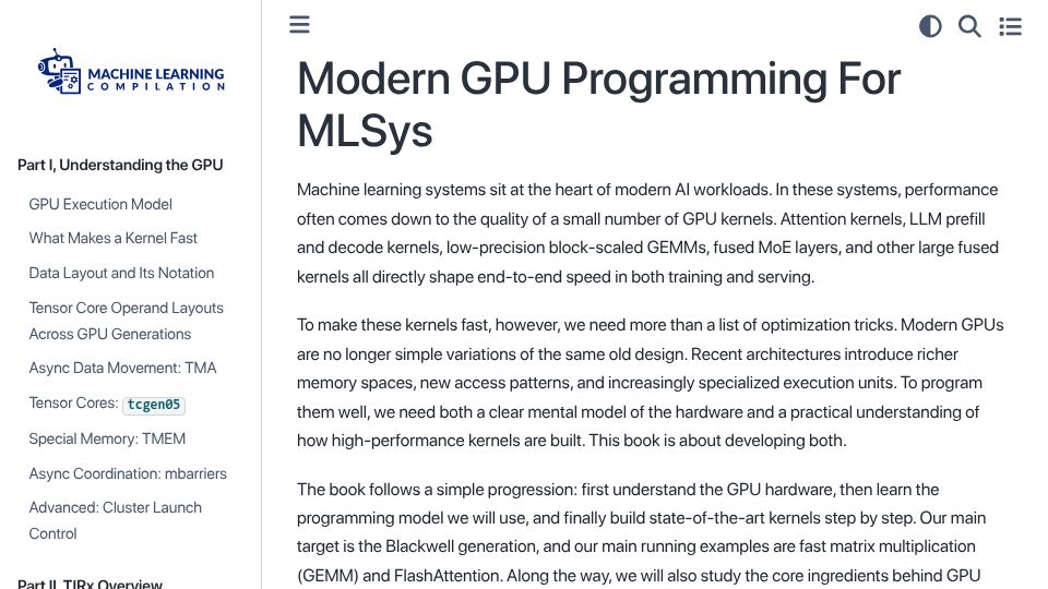 Screenshot of mlc.ai: Modern GPU Programming for MLSys