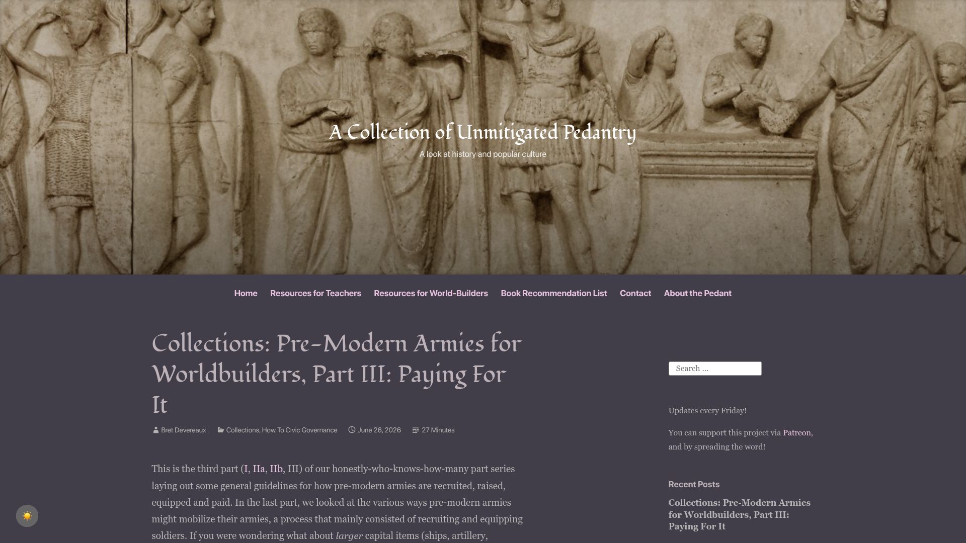 Screenshot of acoup.blog: Pre-Modern Armies for Worldbuilders, Part III: Paying for It