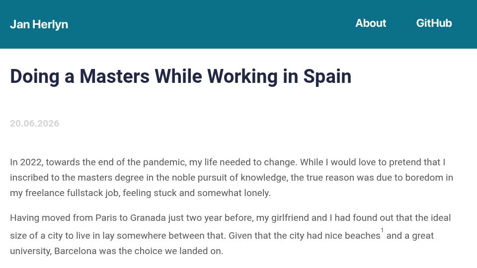 Screenshot of jan-herlyn.com: Doing a masters while working in Spain