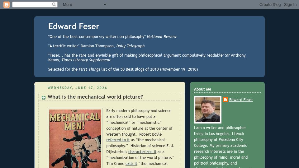 Screenshot of edwardfeser.blogspot.com: What is the mechanical world picture?