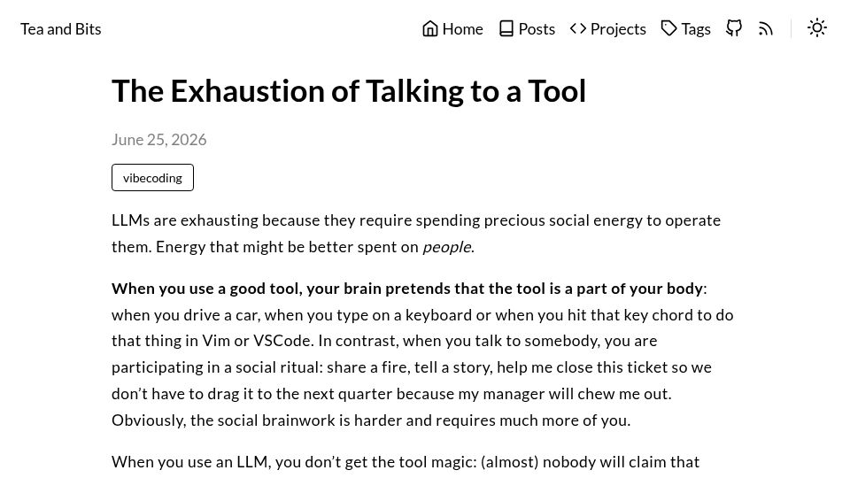 Screenshot of ohadravid.github.io: The Exhaustion of Talking to a Tool