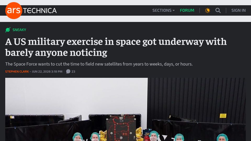 Screenshot of arstechnica.com: A US military exercise to launch a satellite on short notice