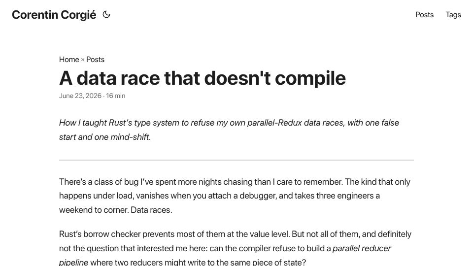 Screenshot of corentin-core.github.io: A data race that doesn't compile