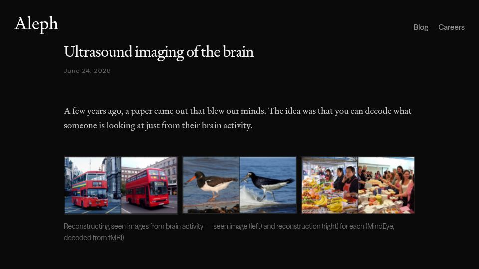 Screenshot of alephneuro.com: Ultrasound imaging of the brain
