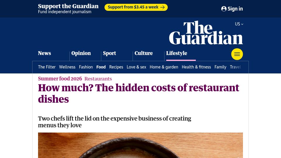 Screenshot of theguardian.com: How much? The hidden costs of restaurant dishes