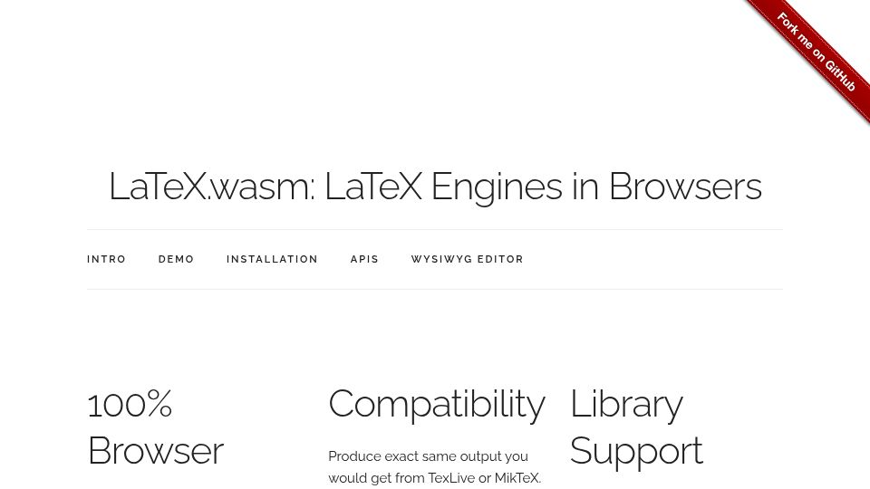 Screenshot of swiftlatex.com: LaTeX.wasm: LaTeX Engines in Browsers