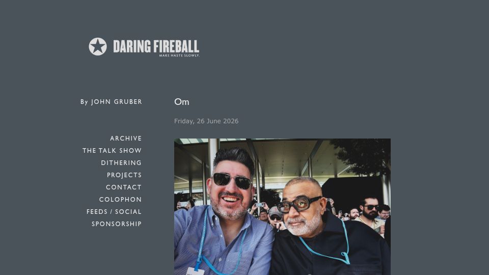 Screenshot of daringfireball.net: Om