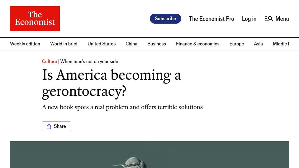 Screenshot of economist.com: Is America becoming a gerontocracy?