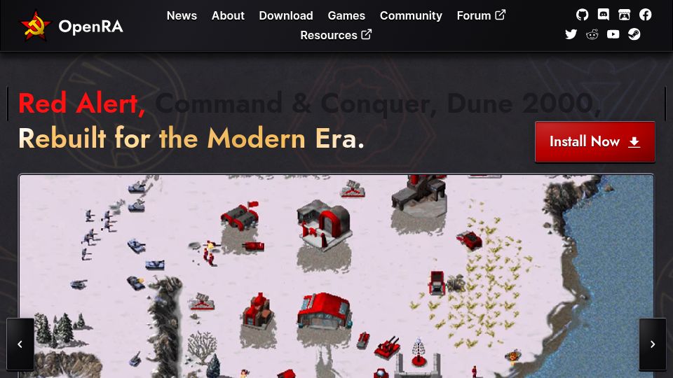 Screenshot of openra.net: OpenRA