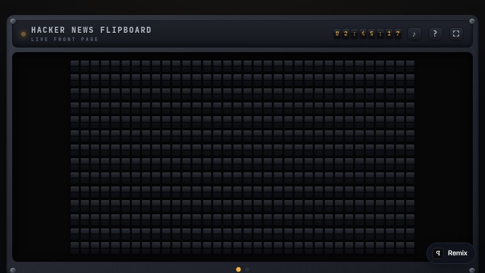 Screenshot of popflame.quickish.space: Show HN: Hacker News on a train station-style flip board