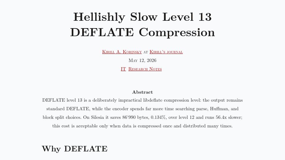 Screenshot of kirill.korins.ky: Hellishly Slow Level 13 Deflate Compression