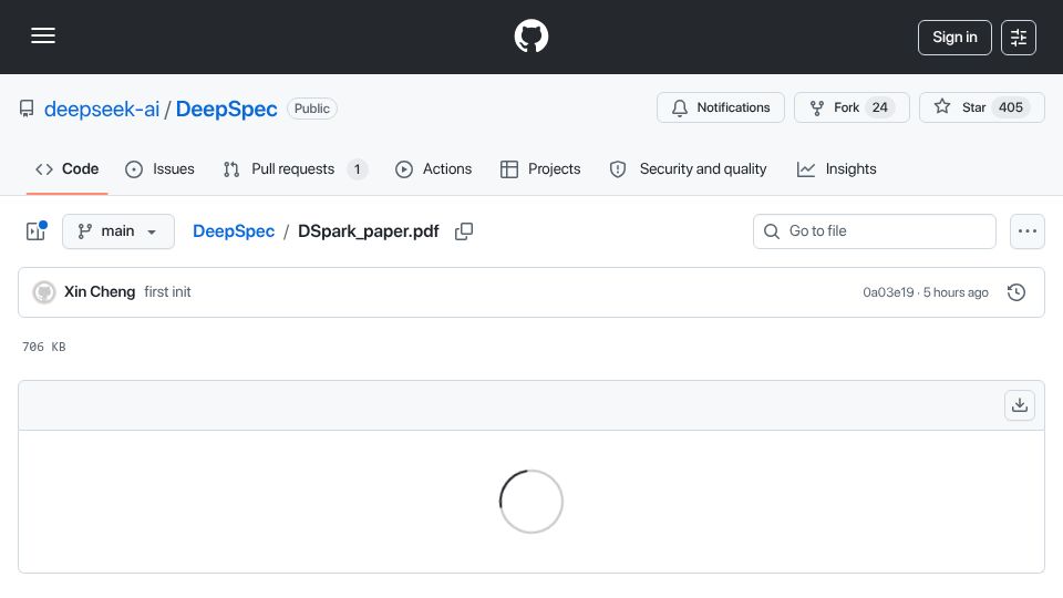Screenshot of github.com: DSpark: Speculative decoding accelerates LLM inference [pdf]
