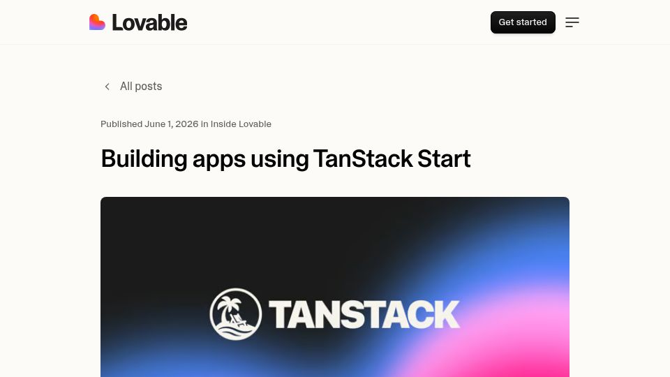 Screenshot of lovable.dev: Building apps using TanStack Start