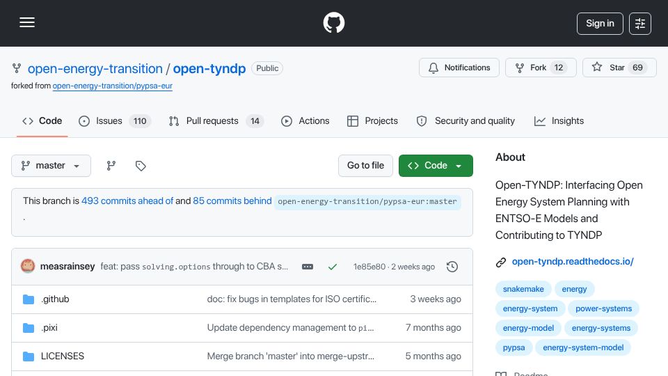Screenshot of github.com: EU Open Sources Ten-Year Network Development Planning Tools