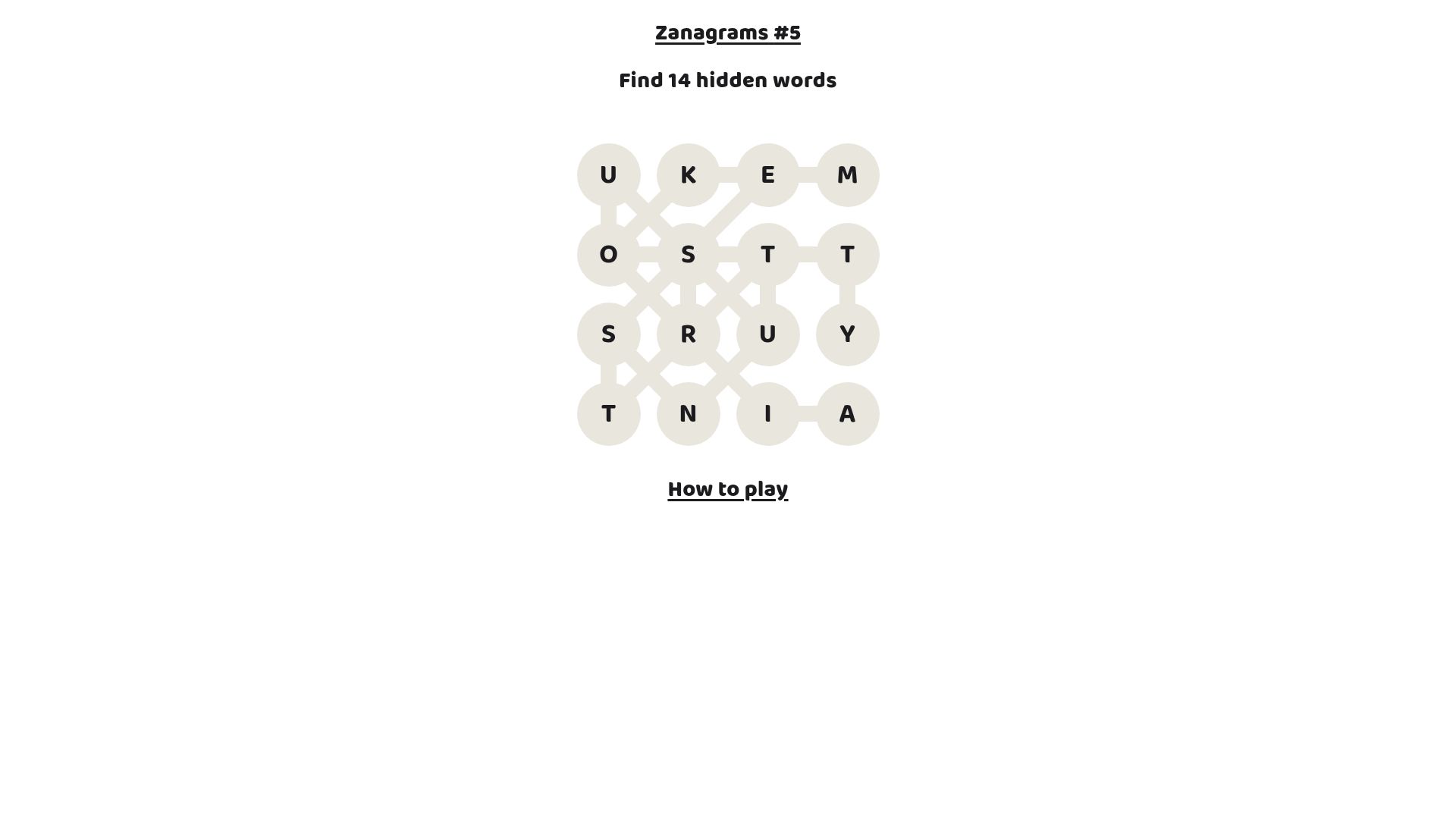 Screenshot of zanagrams.com: Show HN: Zanagrams