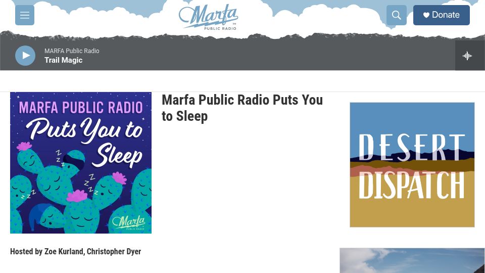Screenshot of marfapublicradio.org: Marfa Public Radio Puts You to Sleep