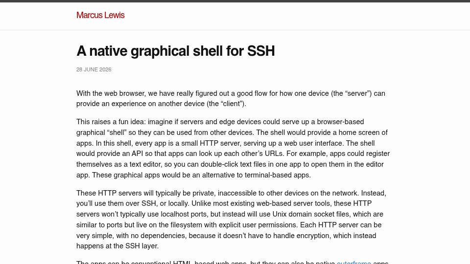Screenshot of probablymarcus.com: A native graphical shell for SSH