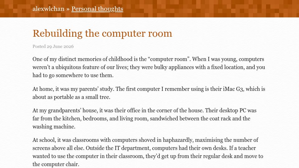 Screenshot of alexwlchan.net: Rebuilding the Computer Room