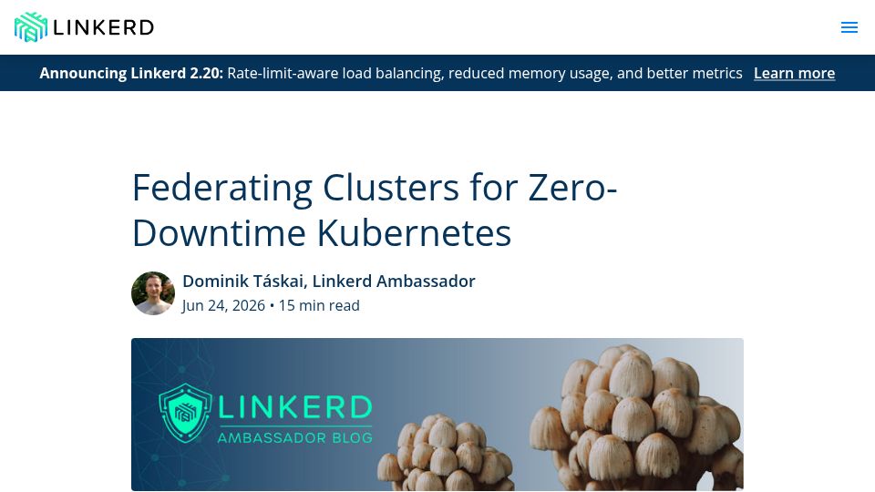 Screenshot of linkerd.io: Federating Clusters for Zero-Downtime Kubernetes