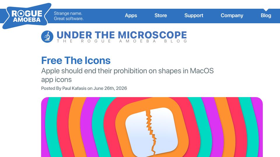 Screenshot of weblog.rogueamoeba.com: Free the Icons