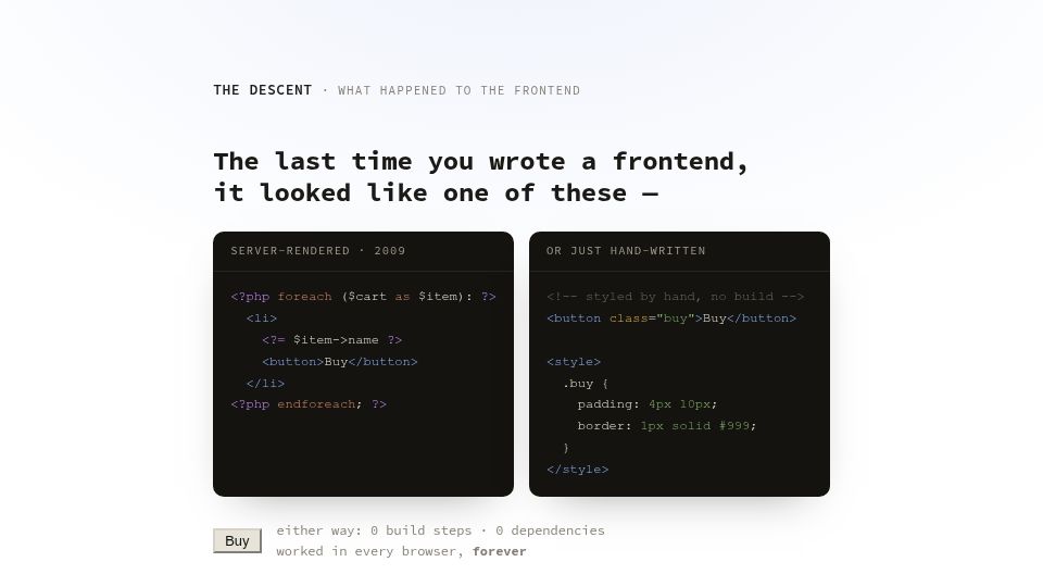 Screenshot of davidpoblador.com: A field guide to the modern front end for developers who hand-wrote HTML
