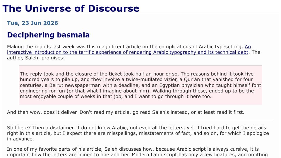 Screenshot of blog.plover.com: Deciphering basmala