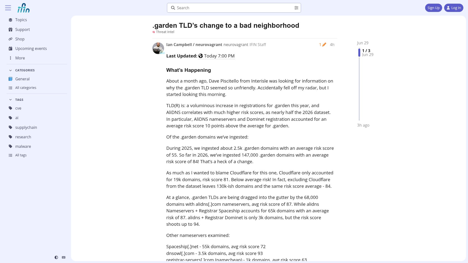 Screenshot of discourse.ifin.network: .garden TLD's change to a bad neighborhood