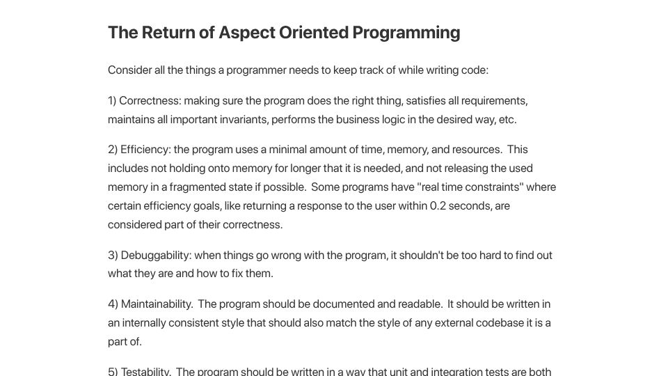 Screenshot of thomaswc.com: The Return of Aspect Oriented Programming