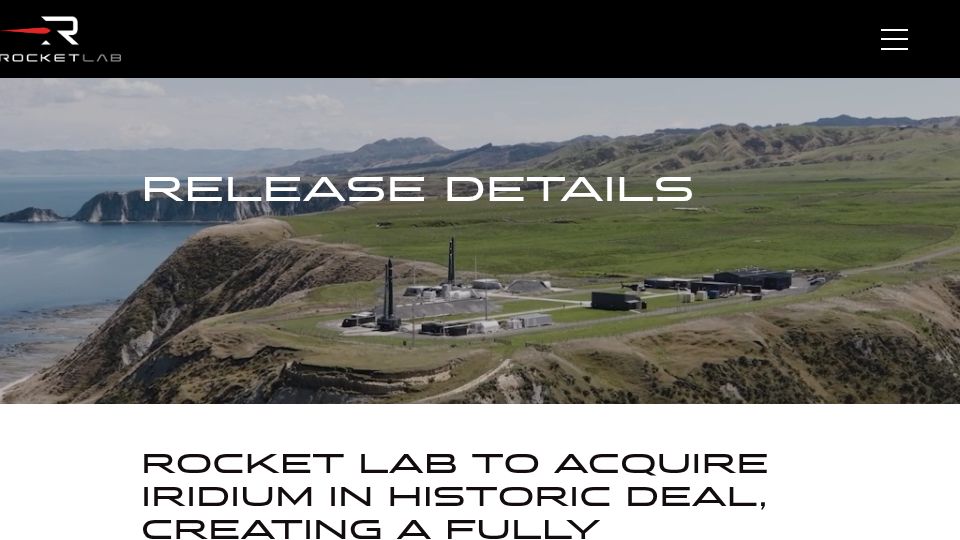 Screenshot of investors.rocketlabcorp.com: Rocketlab acquires Iridium