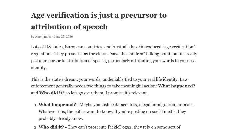 Screenshot of nonogra.ph: Age verification is just a precursor to automated attribution of speech