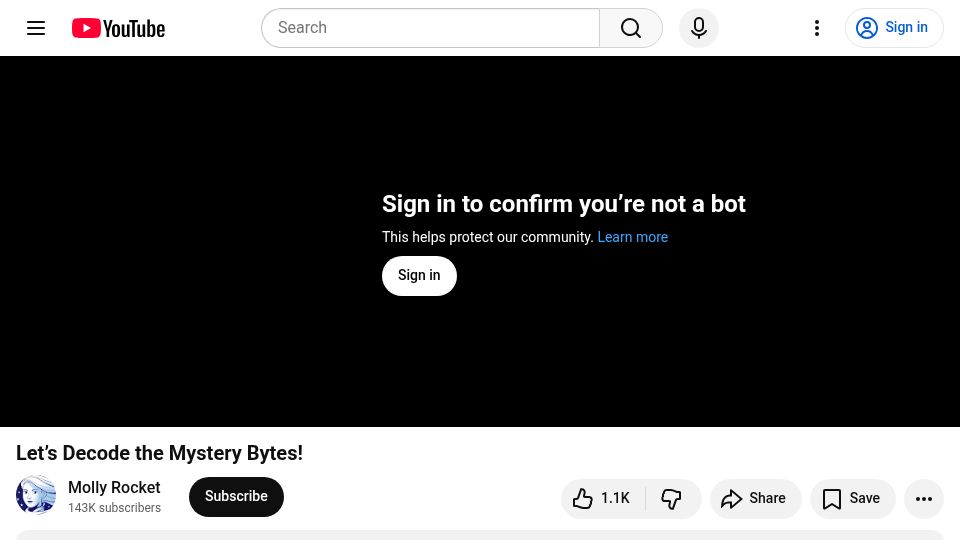 Screenshot of youtube.com: Let's Decode the Mystery Bytes [video]