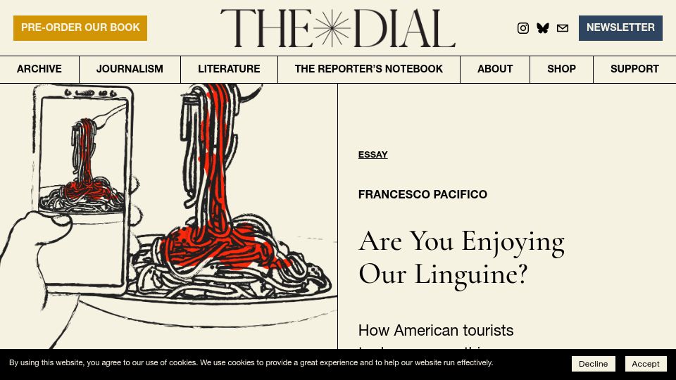 Screenshot of thedial.world: Are You Enjoying Our Linguine? (2025)