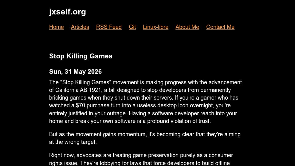 Screenshot of jxself.org: Stop Killing Games
