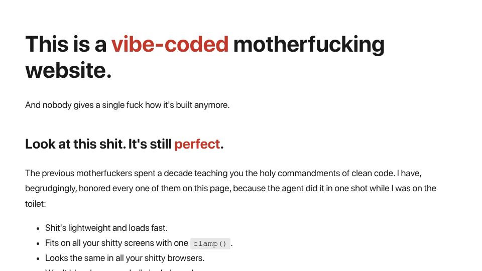 Screenshot of agenticmotherfucking.website: Agentic Mfw