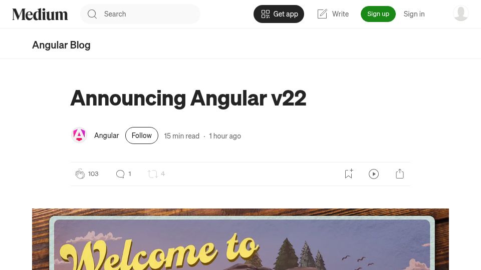 Screenshot of blog.angular.dev: Angular v22