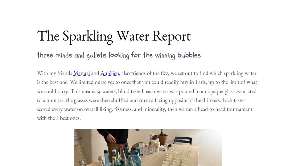 Screenshot of maximevidal.com: Which sparkling water is the best?