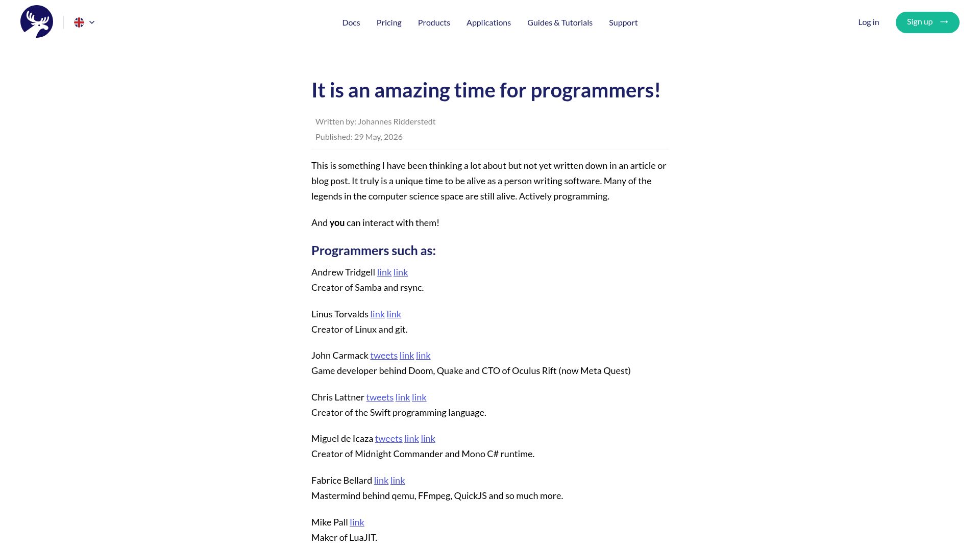 Screenshot of 46elks.com: It is an amazing time for programmers